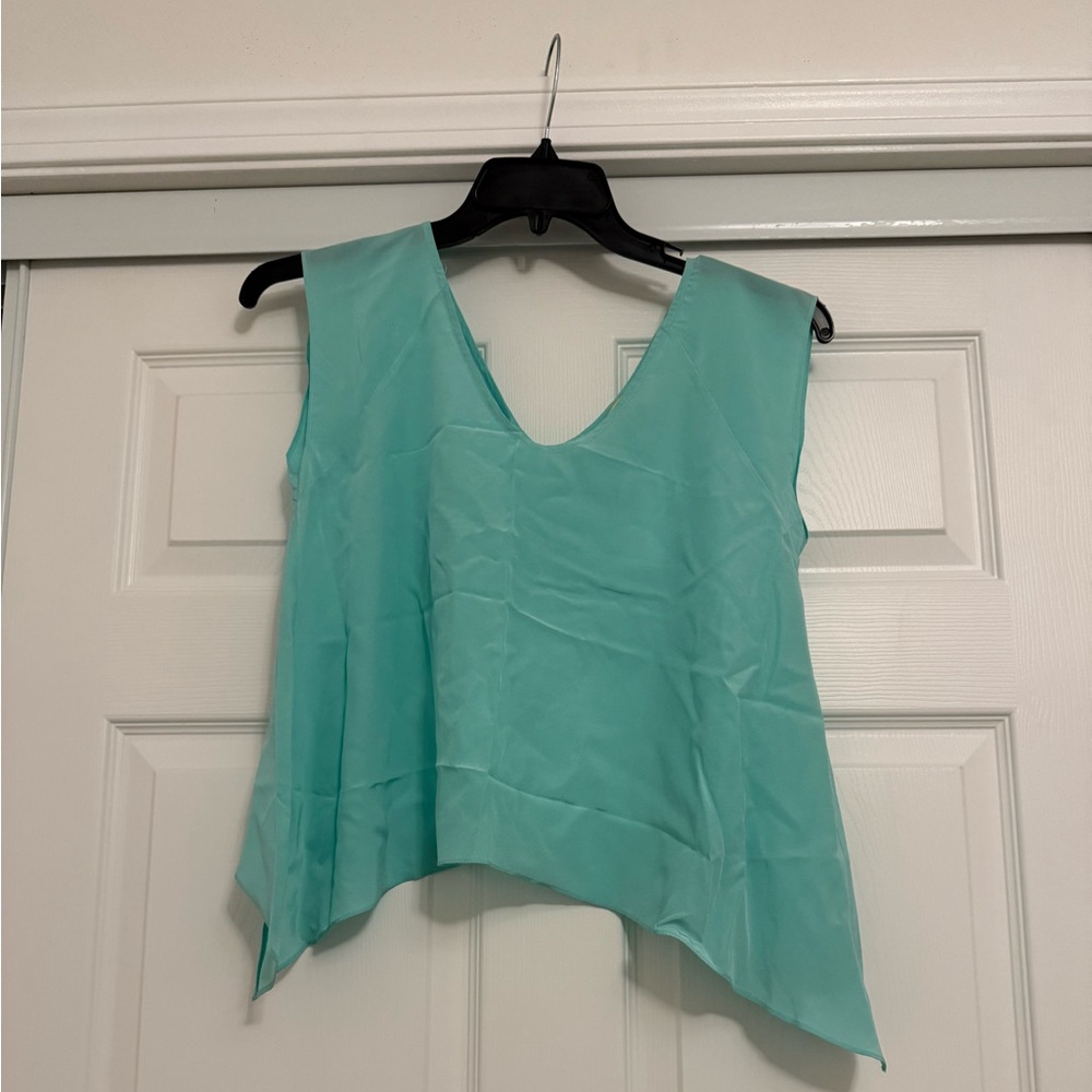 NWT Aaron Ashe Butterfly Open Back Silk Aqua Top Size XS